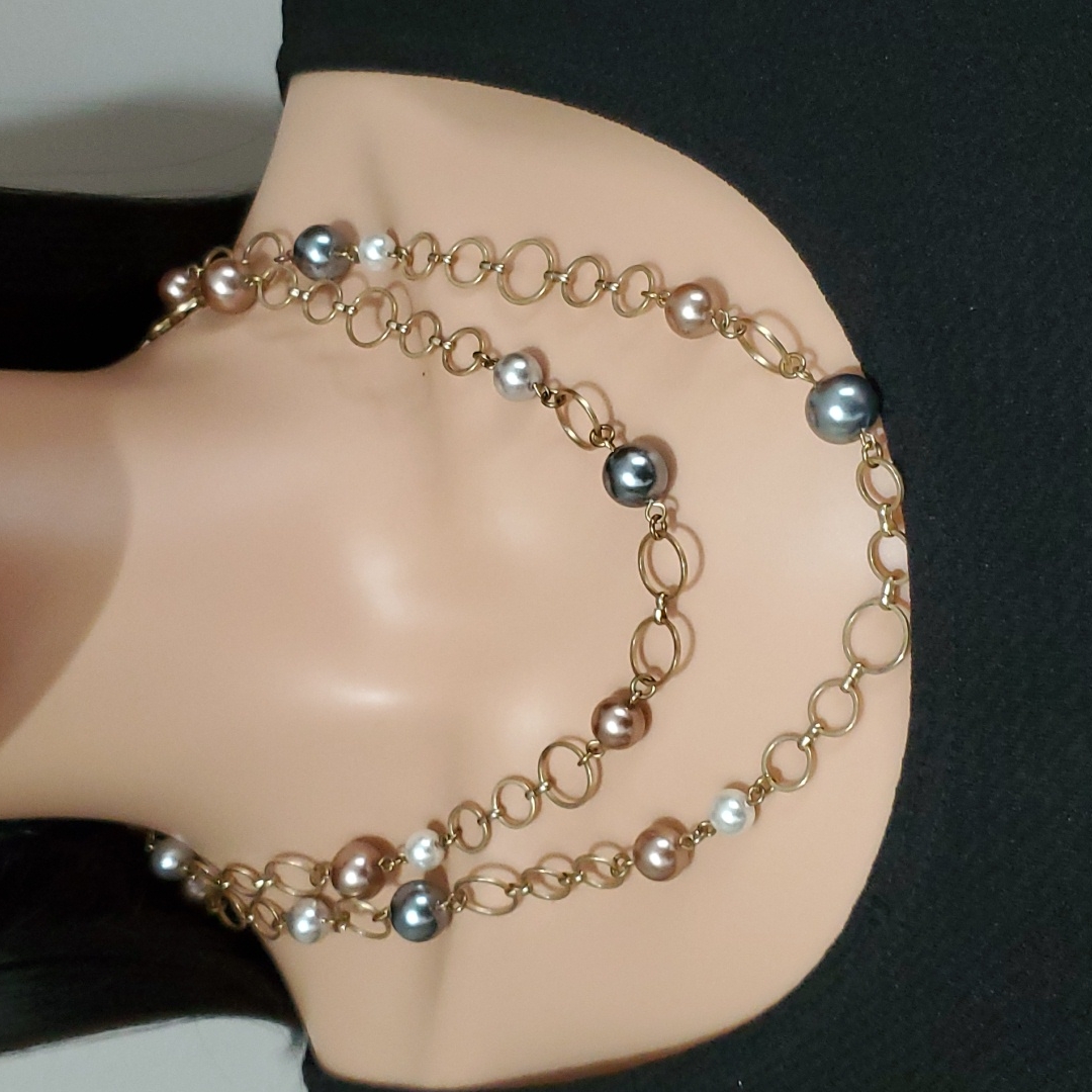 Talbots Pink, Blue, & White Faux Pearl Necklace